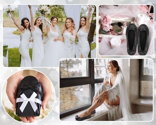 Jecery 24 Pairs Bridal Shower Supplies Wedding Foldable Ballet Flat Set Ballerina Shoes Party Sign Portable Roll up Travel Slippers Wedding Dancing Shoes for Guest Bridesmaid 5