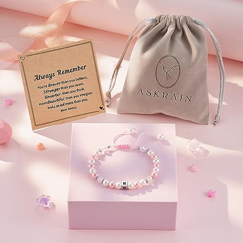 Image of Kindergarten Preschool Graduation Gifts for Little Girls | Commemorative Bracelet for Daughter /Granddaughter /Niece | Pink Pearl Initial Bracelet | Adjustable Length