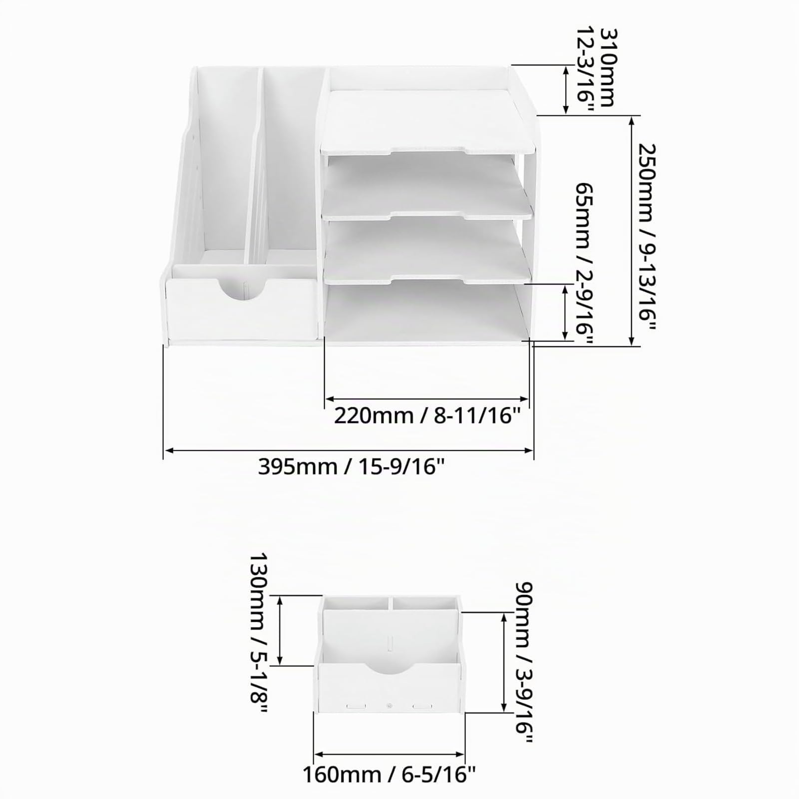 Organisateur de Bureau Blanc Multifonction, Bureau Organisateur pour Papiers A4, Stylos, Livres, Lettres, Rangement de Documents & Fournitures de Bureau, Design Modulable pour Bureau & Étude