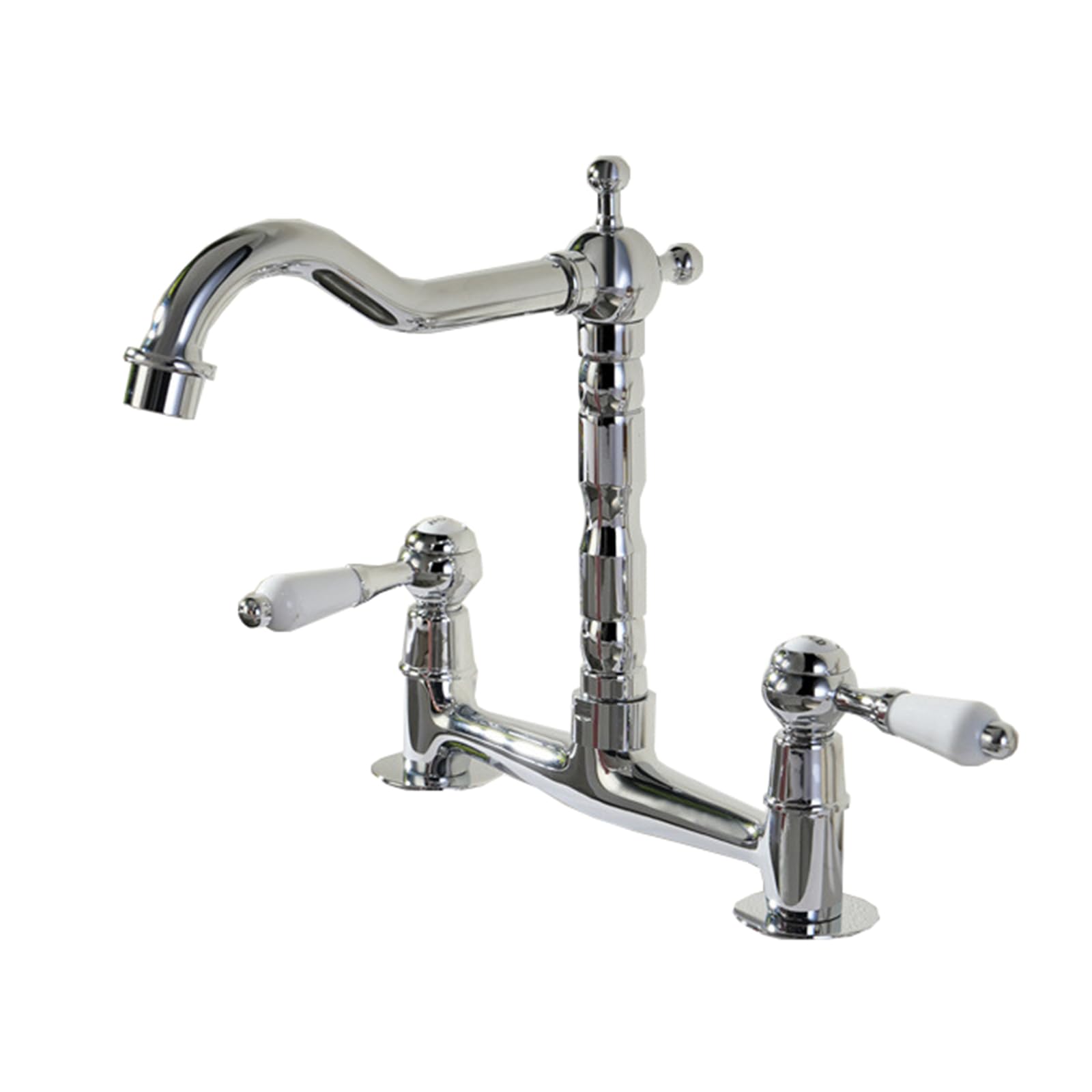 Kitchen Sink Mixer Taps 2 Hole Dual Lever Bridge Rotable Brass Tap Chrome-Plated Silver