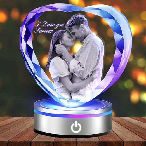 Emoragifou Crystal Photo Frame Personalized Crystal Picture Frame Romantic Customized Anniversary Birthday Gifts For Men Him Mom Dad Couple Wedding Memorial Gifts for Boyfriend Girlfriend