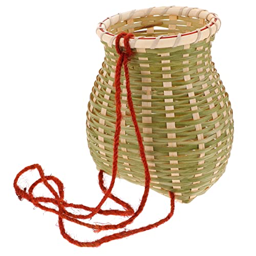 Yardenfun Small Woven Bamboo Basket Multi-Use Ethnic Style Kids Picnic Carrier Storage Basket for Fruits Accessories Household Items 3.93X3.93X5.51In