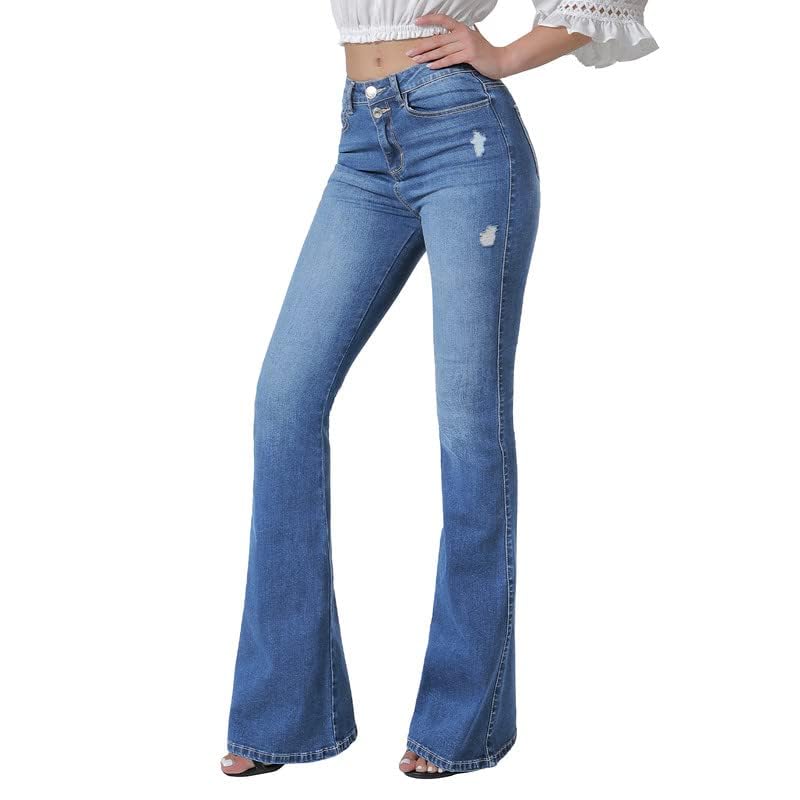 VIPONES Women's Flare Bell Bottom Jeans High Waisted Wide Leg Bootcut Jeans Stretchy Denim Pants Trendy Blue