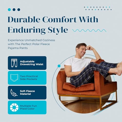 Active Club Mens Fleece Pajama Pants - Plaid Mens Pajama Bottoms - Mens Lounge Pants with Pockets (S - 3X)3