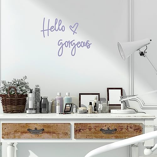 Image of Blulu Hello Gorgeous Wall Decor Sign Hello Gorgeous Wall Art Minimalist Wooden Words Decor for Lash Room, Salon, Vanity or Makeup Room, Bathroom, Bedroom, Office(Purple)