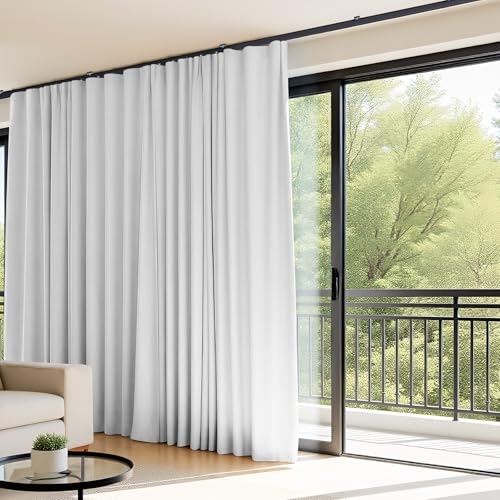 Room Divider Curtains Flexible Ceiling Tracks set Curtain track Ceiling Mount Blackout Curtain for Living Room Bedroom Ceiling Curtain Rod Privacy Divider Panel W100xH84 GreyishWhite Drape&Black rail