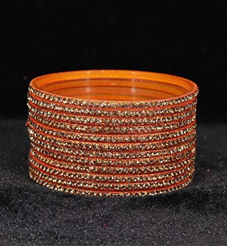 Image of NMII Glass with Zircon Gemstone and Beads Studdded Glossy Finished Traditional Bangle Set For Women and Girls