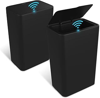 Naisu 2 Pack 4 Gal Bathroom Trash Can with Lid,Automatic Garbage Can with Touchless and Sealed Design,Slim Motion Sensor Waterproof Plastic Trash Bin Suitable for Bedrooms,Bathrooms,Kitchens,（Black）
