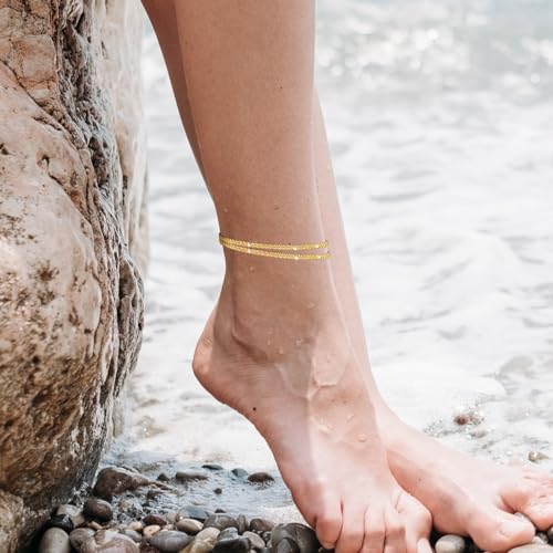Image of Nanafast Women's Ankle Bracelets, Sparkling Multi-layer Anklet Bracelets for Women, Adjustable Shiny Gold /Silver Anklets for Women, Beach Cute Anklets Jewelry for Summer