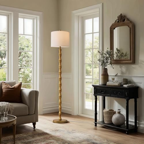 Image of BOBOMOMO 62 inch Rustic Floor Lamp, Retro Farmhouse Standing Lamp with Rotary Switch, Resin Antique Gold Floor Lamp for Living Room, Bedroom, Dining Room, Nursery, Elegant Home Decor
