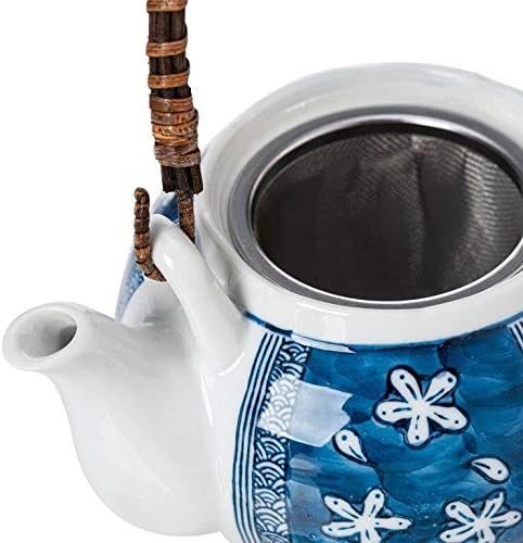 Miniatura 4 de TJ Global Juego de té de porcelana china japonesa con diseño de flor azul, 100% hecho a mano, juego de ceremonia de té tradicional con tetera y 4