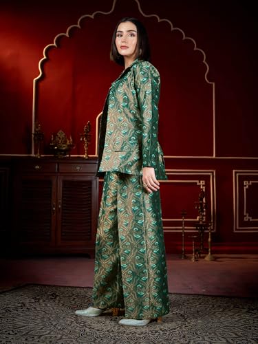 Image of PURVAJA Women's Full Sleeve Crop Top Trouser Printed Co-Ords Set