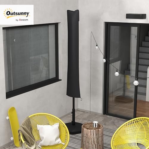 Housse de protection parasol droit noir imperméable bâche zippée de jardin