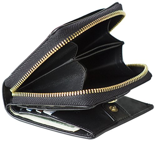 Women's Genuine Soft Leather Scan Proof Small Wallet Zip Coin Pocket in Black3