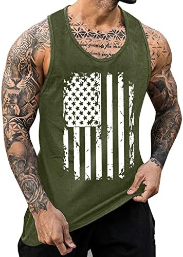 4th of July Graphic Tank Tops for Men Vintage American Flag Graphic Tees Summer Sleeveless Workout Athletic Muscle Cut Off Shirts Vests(Army Green,X-Large)