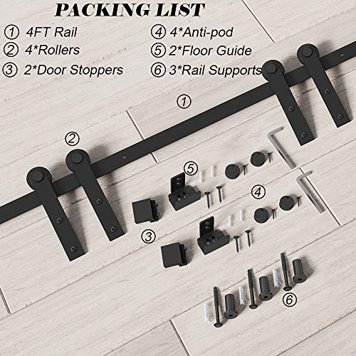 FREDBECK 4FT Mini Cabinet Sliding Barn Door Hardware Kit Double Door -TV Closet(No Cabinet) - Thumbnail 7
