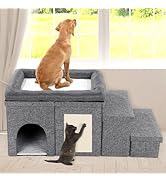 MABOZOO Dog Window Perch, 3 Tiers 18''H Bedside Dog Bed Dog Stairs with Level Platform and Storag...
