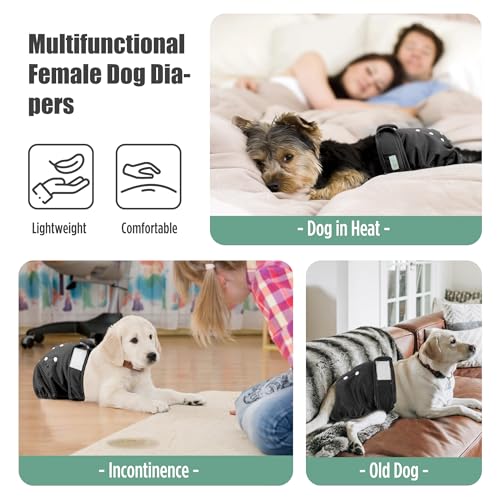 Image of wegreeco Washable Female Dog Diapers Highly Absorbent Reusable Diapers for Dog in Heat Dog Period Diapers, 3 Pack (Black,X-Large