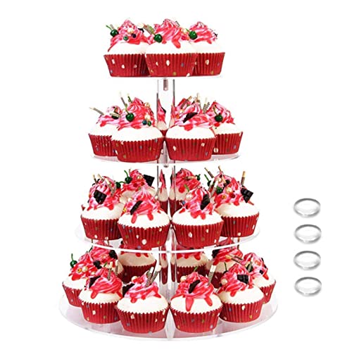 SOQKEEN Soporte para Cupcakes, Soporte para Tartas Acrílico Redondo de 4 Niveles con Base de Alimentos para Decoración de Fiestas Temáticas de Cumpleaños de Bodas