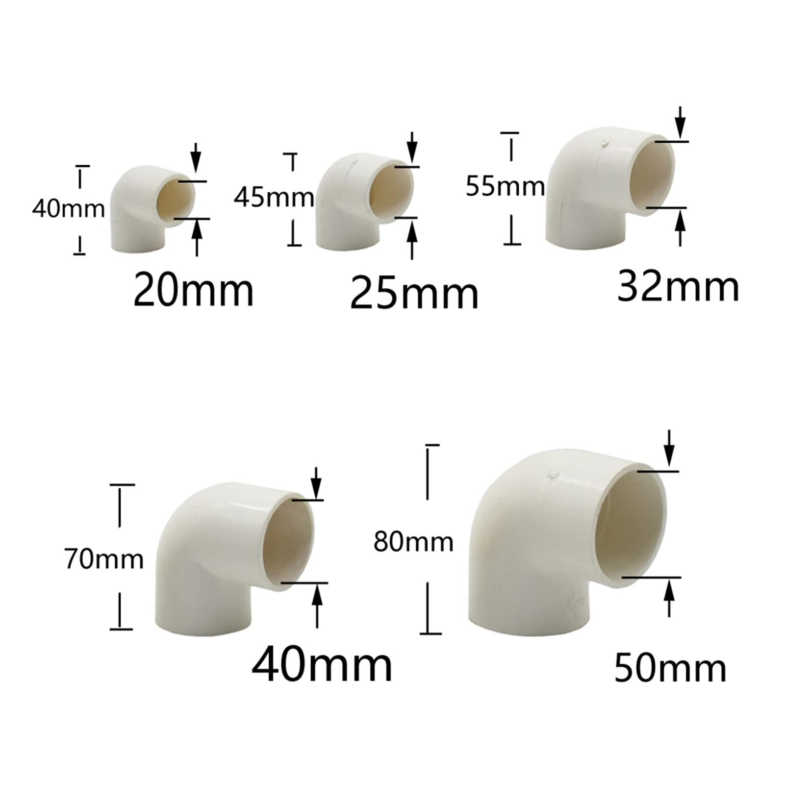 Raccord de Tuyau D'Arrosage En Pvc 20/25/32/40/50 Mm, Coude de Raccordement Pour Réparation Directe, Raccords de Tuyaux D'Eau Thermofusibles Pour Irrigation de Jardinricole/50 Mm/Connecteur