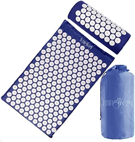HemingWeigh Acupressure Mat and Pillow Set with Bag for Neck, Upper and Lower Back Pain Relief, Acupuncture Pad, Large Massage Acupressure Mat,Full Body Acupoint, Blue