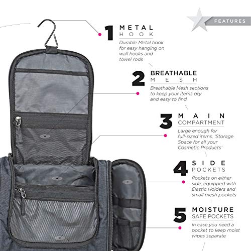 Image of FATMUG Travel Toiletry Kit Organizer Hanging Dopp Kit for Men Large Cosmetics Pouch for Women-D Grey