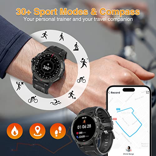 Basicf Military Smart Watches For Men (Answer/Make Call), 1.52" Hd Outdoor Sports Smartwatch Ip68 Waterproof Fitness Tracker 100+ Sports Modes With Heart Rate, Blood Oxygen Monitor For Ios Android #TOP3