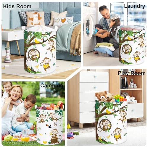 Image of Woodland Animals Baby Laundry Hamper Collapsible Clothes Kids Storage Basket Large Boys Girls Gift Toy Box Bin for Nursery Room, Monkeys, 63L