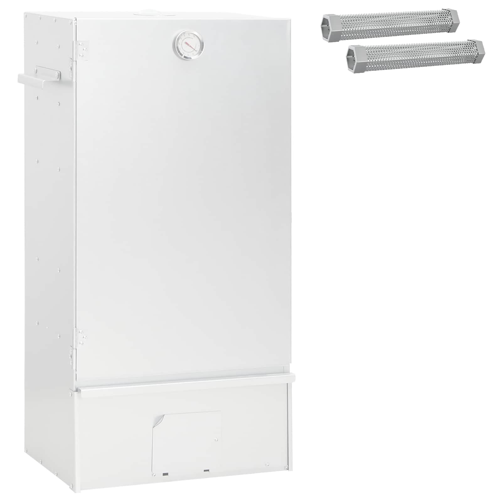 Forno affumicatore 3 pezzi 44,5 x 29 x 83 cm in acciaio zincato | Uso esterno, doppio affumicatore a pellet, design moderno argento, facile da pulire