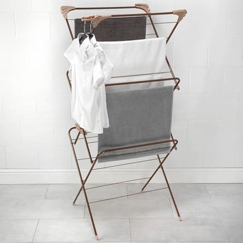 Stylish 3-Tier Clothes Airer - Rose Gold, Perfect for Quick Drying, Folds for Easy Storage
