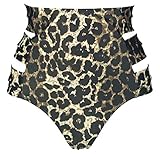 COCOSHIP Brown Beige & Black Leopard High Waist Peek-a-Boo Side Straps Bikini Bottom Scrunch Butt Ruched Brief Swim Tankinis S