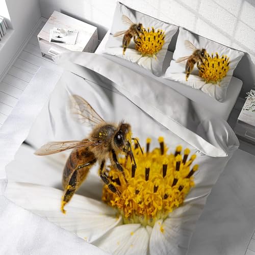 Parure de lit 3 pièces imprimé fleurs et abeille avec finitions soignées en fermeture éclair - 5