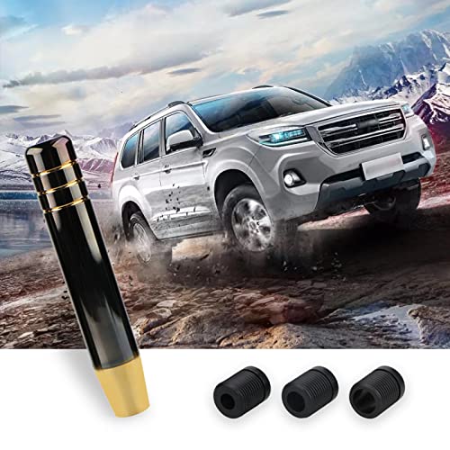 Jawmoy 1 Pc Polished Aluminum Car Gear Stick Lever Shift Knob, 7" Car Gear Long Handle Weighted Shifter Knob With 3 Threaded Adapters Fit Most Automatic Manual Vehicle (Black Gold) #TOP4