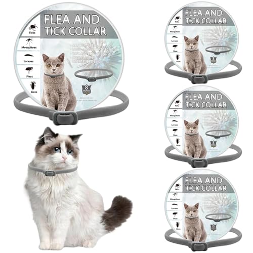 Coloque de pulgas Gato de 4 Piezas, Collar de pulgas y Tick de Silicona Ajustable de 18.9 Pulgadas