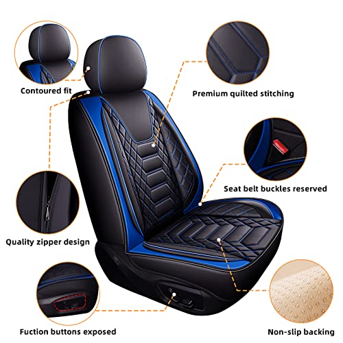 Image of FREESOO Universal Front Seat Covers Leather Airbag Compatible Black Blue