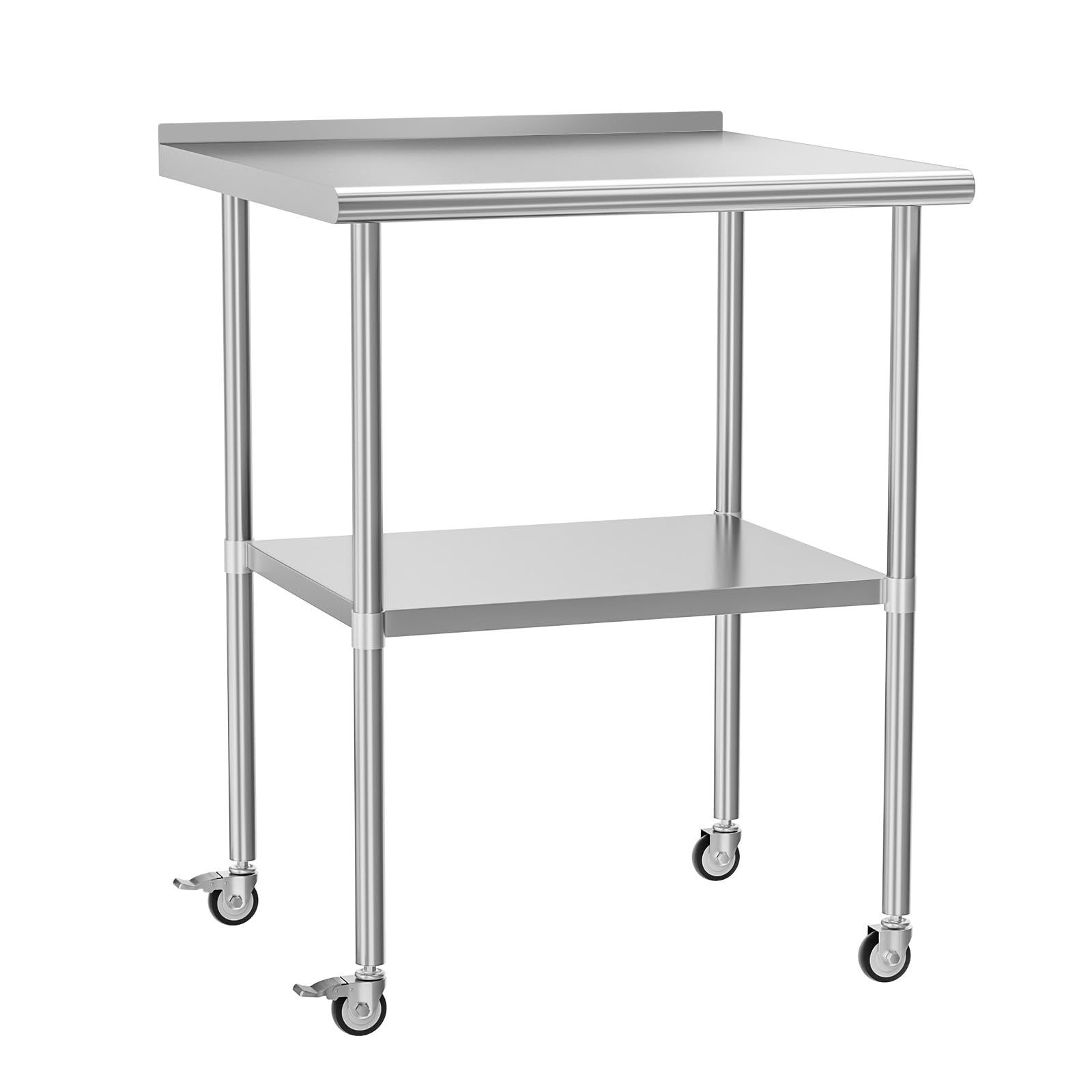 HOCCOT Stainless Steel Prep Table 30" X 30" with Adjustable Undershelf, Backsplash and Wheels, Commercial Metal Workstations for Kitchen, Garage,