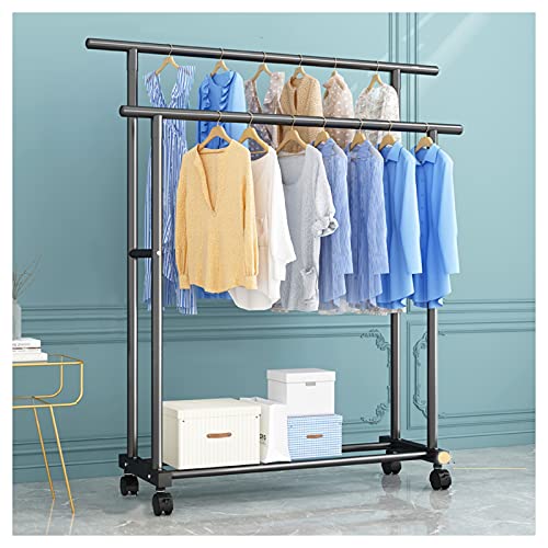 Perchero resistente con doble estante para colgar ropa y almacenamiento, soporte móvil para ropa y accesorios, perfecto para uso minorista y doméstico