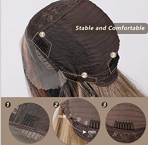 Emmor EMBL66055-1 Long Ombre Blonde Lace Front Wig For Women,25 Inch Natural Wavy Daily Hair Synthetic Lace Wigs Middle Part,Hand Tied/Longlife/Lightweight thumb #5