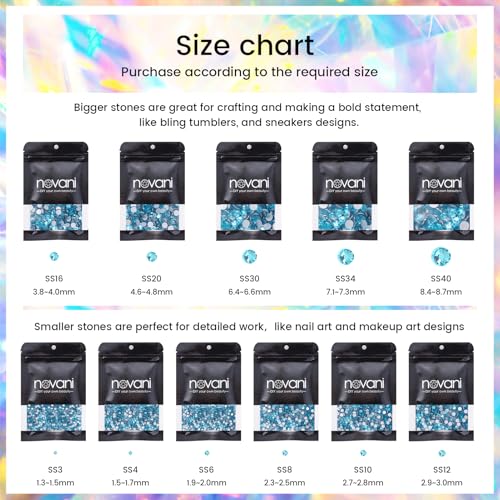 Image of Novani Rhinestones 1440pcs SS20 Glass Rhinestones Crystal Flatback Stones Craft Nail Makeup Bags and Shoe Decoration (SS20, Aquamarine)