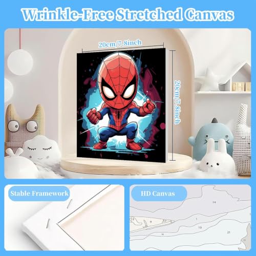 4 Pack Cartoon Paint by Numbers for Kids with Framed Canvas-Paint by Number for Kids Ages 4-8-12, DIY Easy Acrylic Oil Painting Kits for Home Wall Decor 8X8incht(with Wooden Easel and gift box) - Image 6