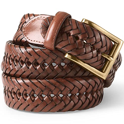 Lands' End Mens Leather Braid Belt Light Brown Regular 36