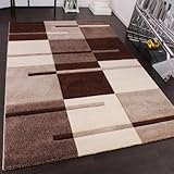 bettwäsche karo beige Farbe Braun Beige Creme Paco Home Designer Teppich mit Konturenschnitt Karo Muster Beige Braun, Grösse:160x230 cm