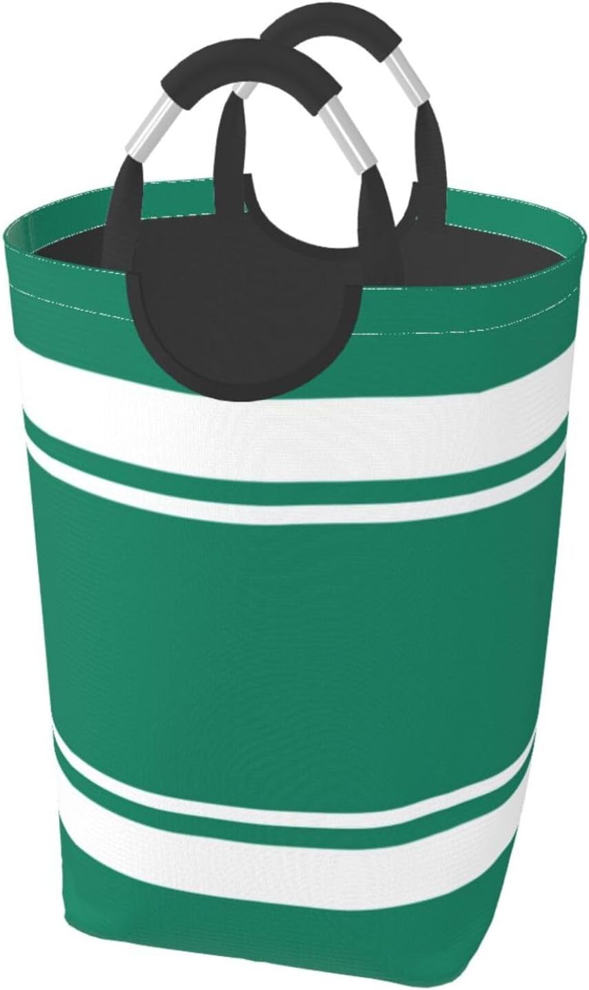 Large Laundry Hampers, Green Nautical Stripes Collapsible Laundry Basket Waterproof Dirty Clothes Storage Organizer Containers for College Dorms