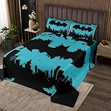 Juego de colcha gótica de murciélagos negros y verde azulado, para Halloween, tamaño King, para niños y niñas, diseño de edificio de la ciudad, juego de ropa de cama gótica para Halloween, decoración