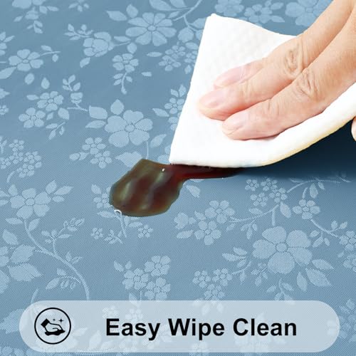 Image of Smiry Heavy Duty Vinyl Fitted Tablecloths for 8 Foot Rectangle Tables | Elastic Waterproof Fitted Tablecloths, Wipeable Washable Table Cover for Kitchen, Dining, Camping (Stone Blue, 30 inch x 96 inch)