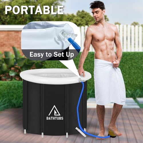Faltbare Eisbad Badewanne 80cm Large Aufblasbare Badewanne Erwachsene Eisbaden Tonne Freistehende Ice Tub Mobile Badewanne Eisfass für Outdoor Eisbad Dusche Spa Soaking Shower (∅80x65cm-Schwarz)