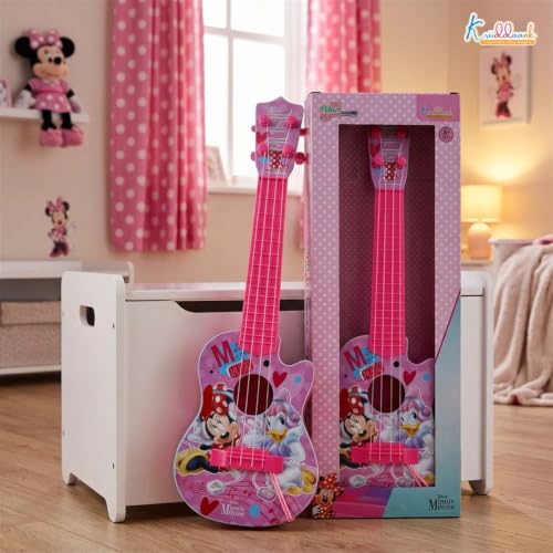 Image of Minnie Mouse Theme 4-String Toy Guitar for Girls - Lightweight & Durable Educational Musical Instrument for Toddlers - Pink Disney Character Guitar| Birthday Gift for Kids Ages 3+, 43cm