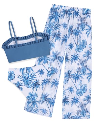 Image of Vogseek 6-16T Girls 3 Pieces Bikini Bathing Suit with Rash Guard Pants Quick Dry Swimwear Cover-Up Sets