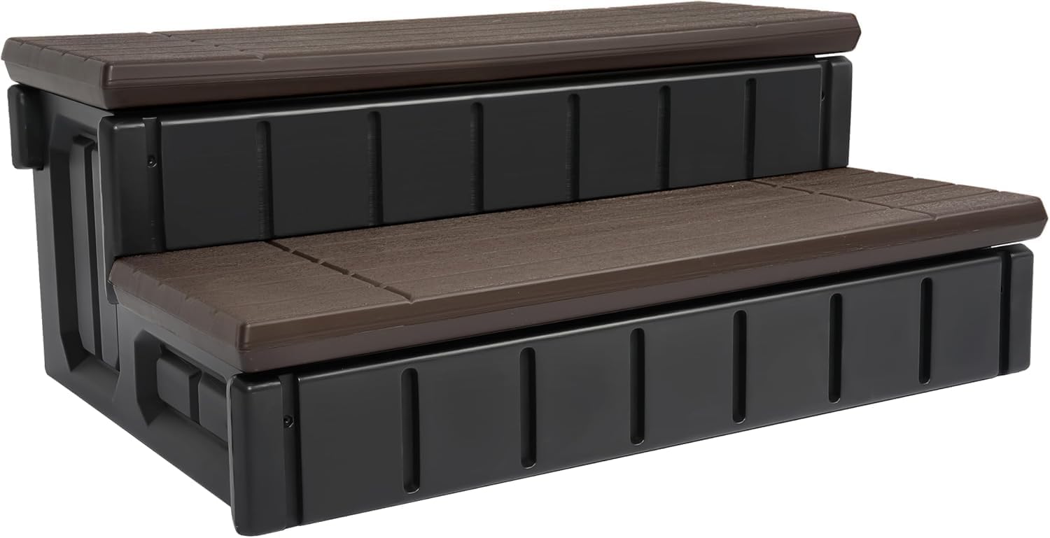 HECASA Hot Tub Steps Outdoor Spa Steps with Storage, Hot Tub Stairs Non-Slip Steps for Outdoor Indoor, 36 Inches Black/Brown, 2 Steps