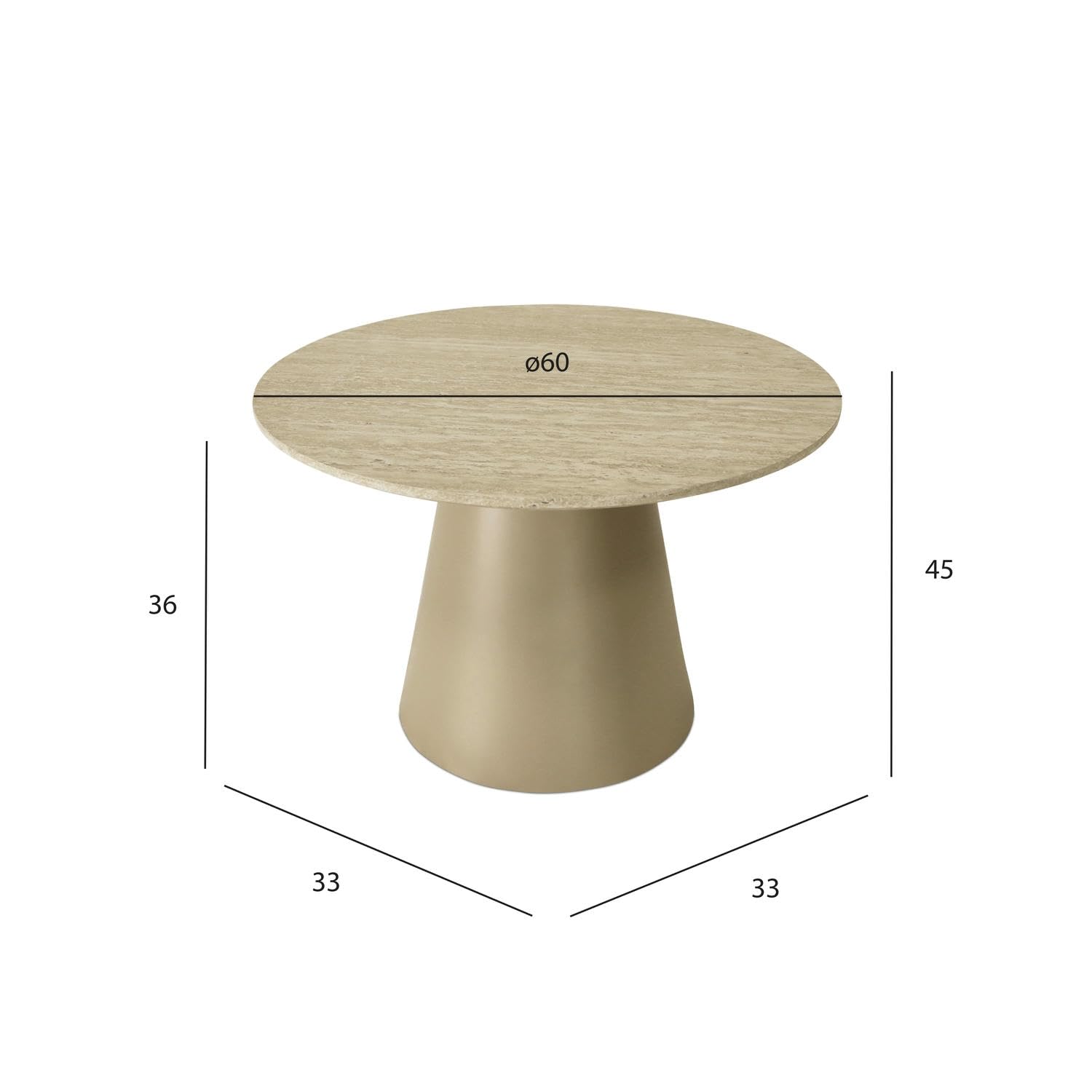 Furnhouse Tango Table basse ronde aspect travertin, beige, MDF, Ø 60 x 40 cm, design scandinave
